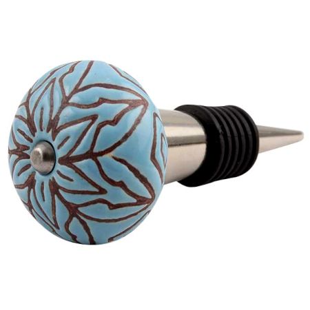 Turquoise Amarylis Floral Etched Ceramic Wine Stopper